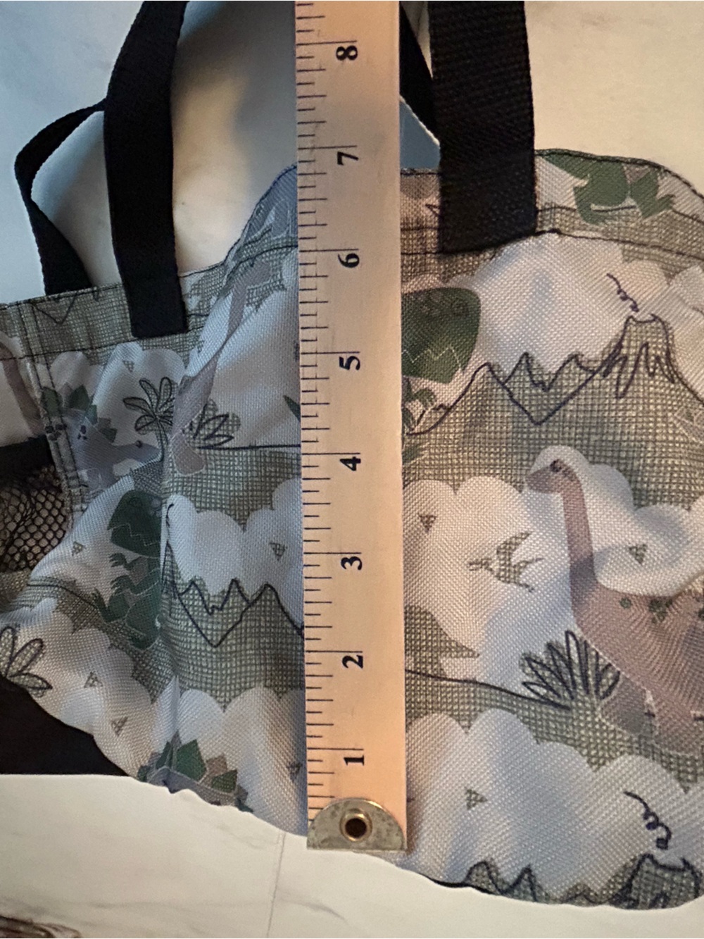 Thirtyone Green Dinosaur Print small Tote Bag. Embroidered j on front. - Picture 6 of 6